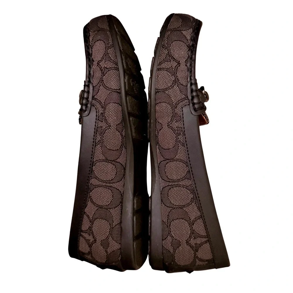 Coach Olive Signature C Monogram Loafers Brown Canvas‎ Driving Shoes Womens 6.5B